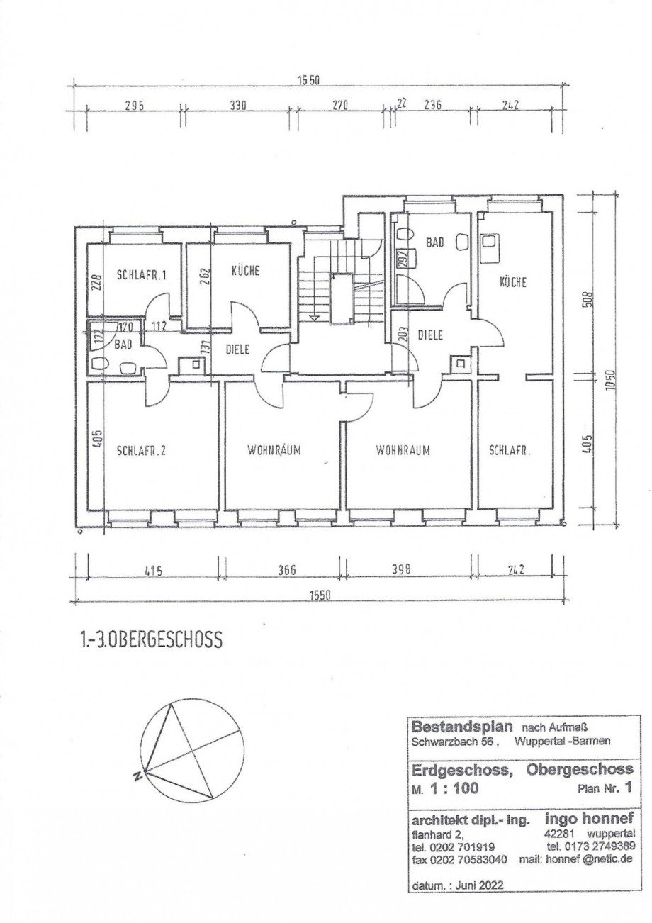 Grundriss_1-3.OG Mehrfamilienhaus Wuppertal