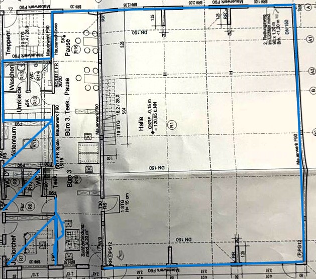 Grundriss_EG-Halle und B�ro Halle / Lager / Produktion Unna